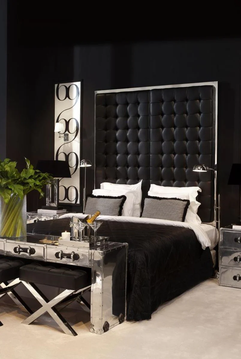 Luxus Hotel Bett-Kopfteil Schwarz 180 x H. 180 cm - Designer Schlafzimmermöbel