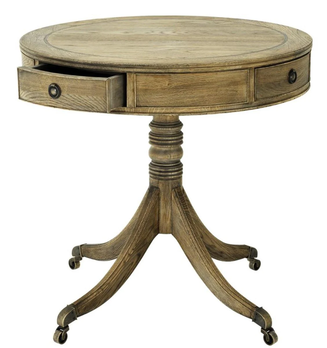 Luxus Wohnzimmer Beistelltisch Naturfarben / Messing Ø 80 x H. 74 cm - Wohnzimmermöbel