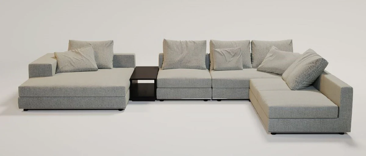Luxus Ecksofa Grau / Schwarz / Silber 430 x 319 x H. 60 cm - Edles Wohnzimmer Sofa mit Kissen - Luxus Möbel - Luxus Qualität