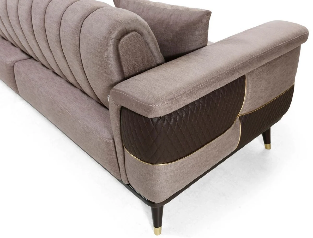 Luxus Schlafsofa Braun / Dunkelbraun / Gold 225 x 94 x H. 83 cm - Modernes Wohnzimmer Sofa - Wohnzimmer Möbel