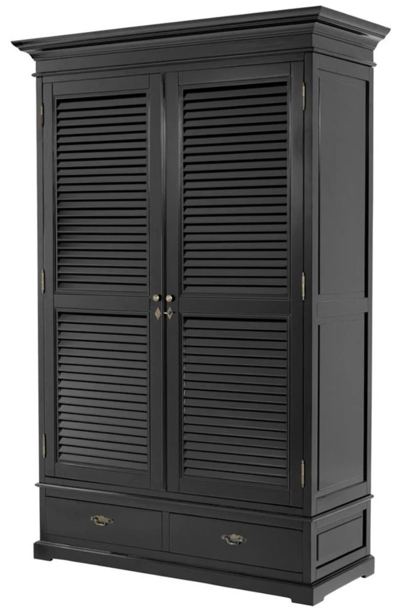 Luxus Schlafzimmerschrank / Kleiderschrank mit 2 Türen und 2 Schubladen Schwarz 135 x 58 x H. 227 cm - Luxus Schlafzimmermöbel