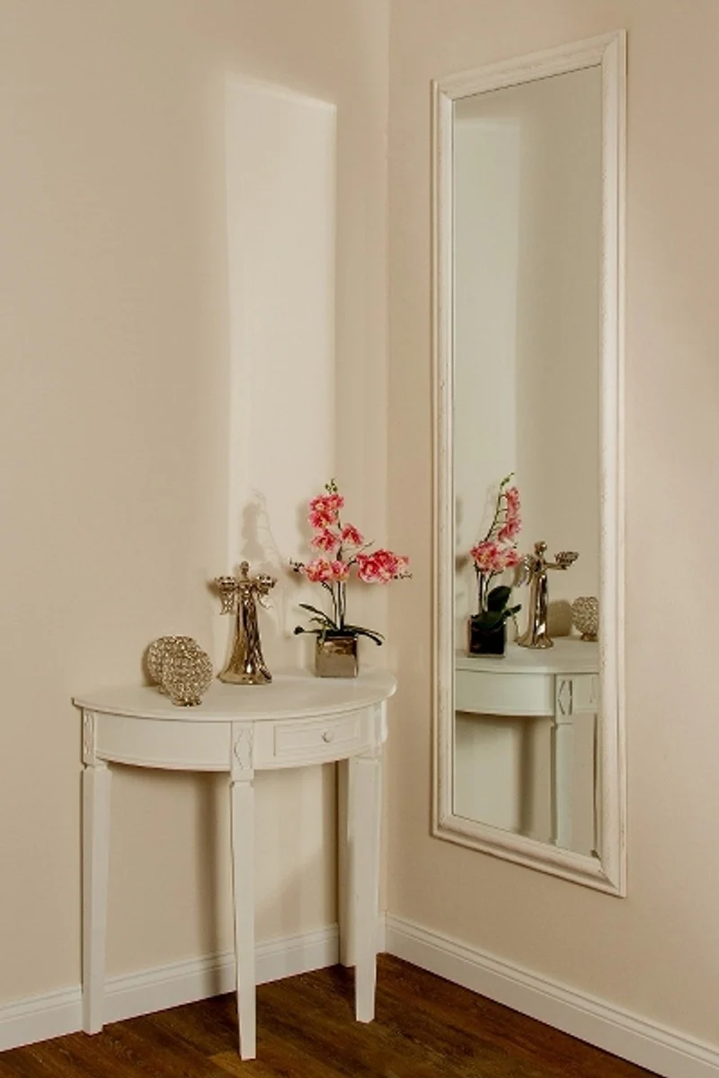 Landhausstil Wandspiegel Antik Weiß / Gold 62 x H. 187 cm - Handgefertigter Spiegel mit Holzrahmen