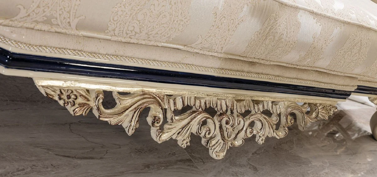 Luxus Barock Sofa Weiß / Creme / Schwarz / Antik Gold - Barockstil Wohnzimmer Sofa mit elegantem Muster - Luxus Wohnzimmer Möbel im Barockstil - Barock Einrichtung - Barock Möbel