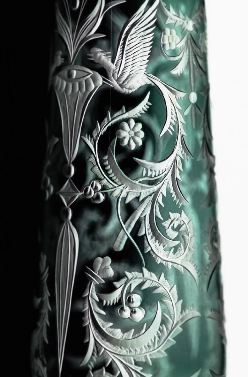 Luxus Champagnerglas 6er Set Grün / Silber Ø 6,5 x H. 26,5 cm - Handgefertigte und handgravierte Champagnergläser - Hotel & Restaurant Accessoires - Luxus Qualität