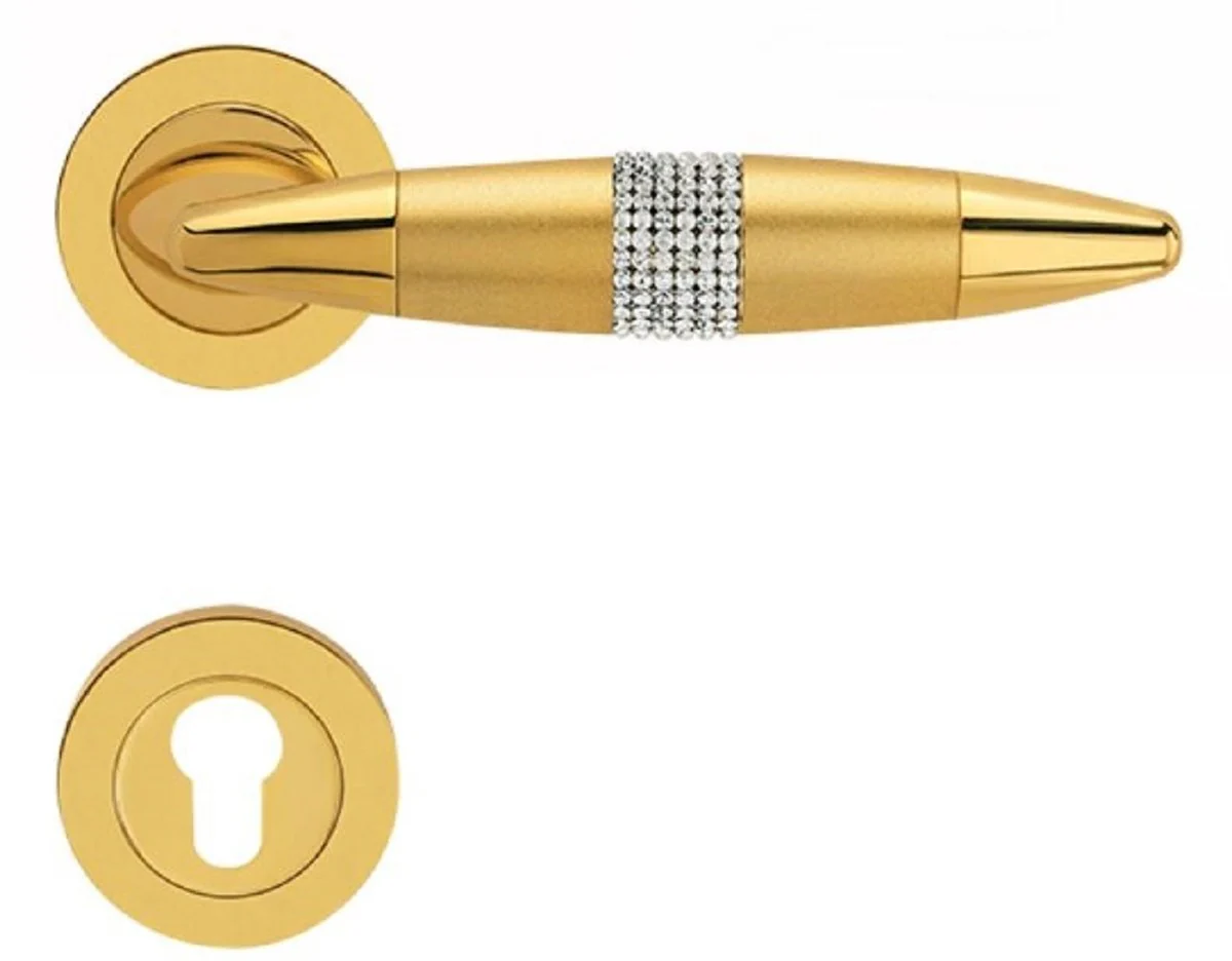 Luxus Türklinken Set Gold 16 x H. 5 cm - Türgriffe besetzt mit Swarovski Kristallen