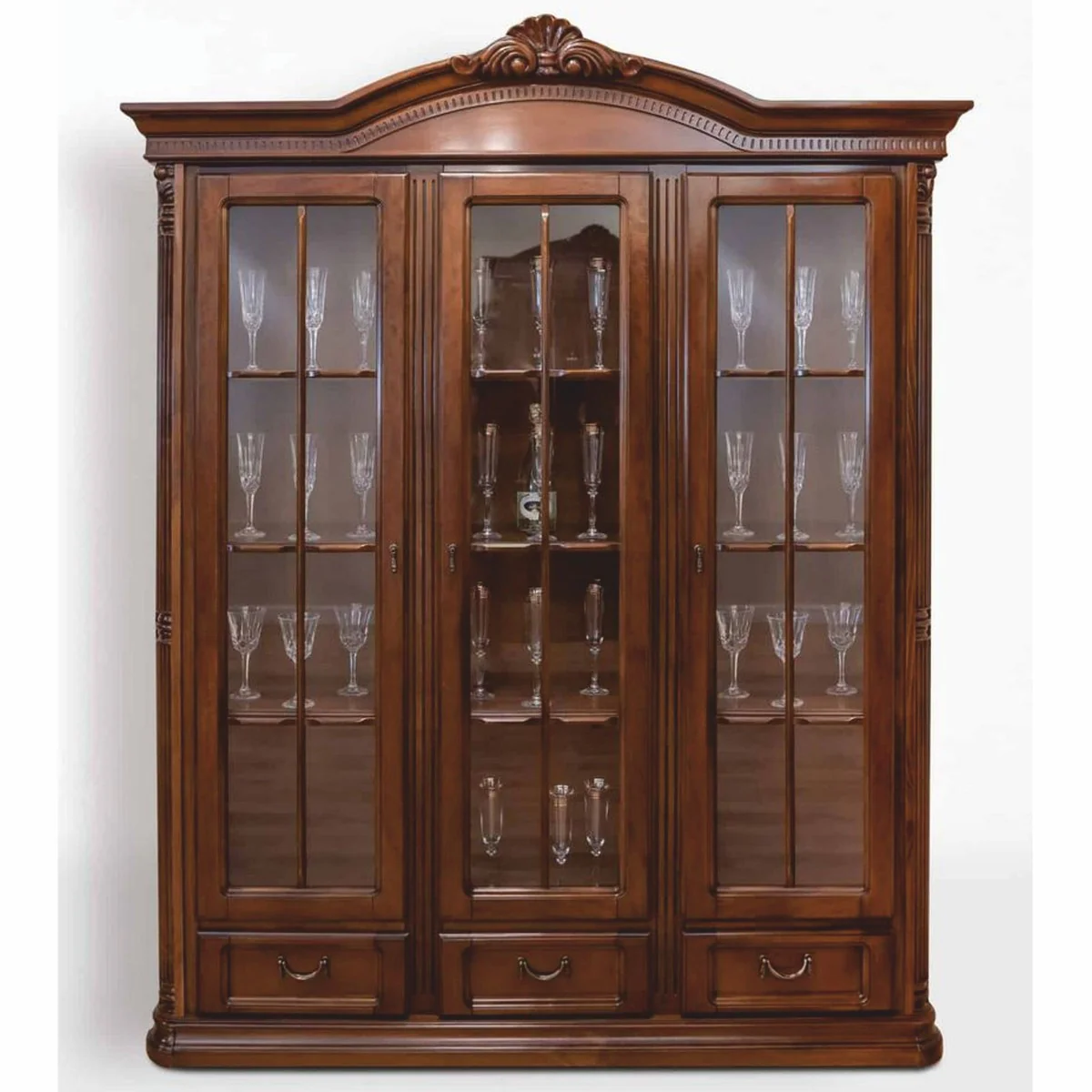 Luxus Barock Vitrine Dunkelbraun 178 x H. 220 cm - Barock Möbel