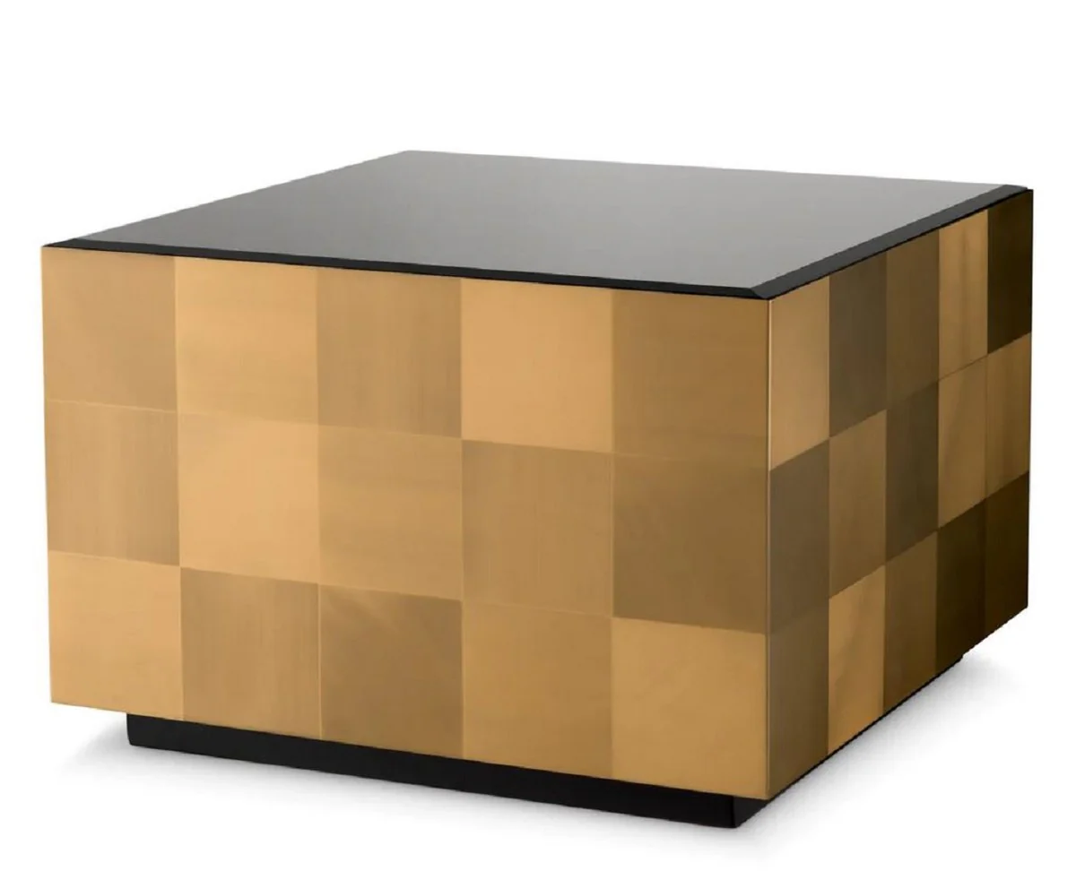 Luxus Couchtisch mit Glasplatte Messing / Scharz 70 x 70 x H. 47,5 cm