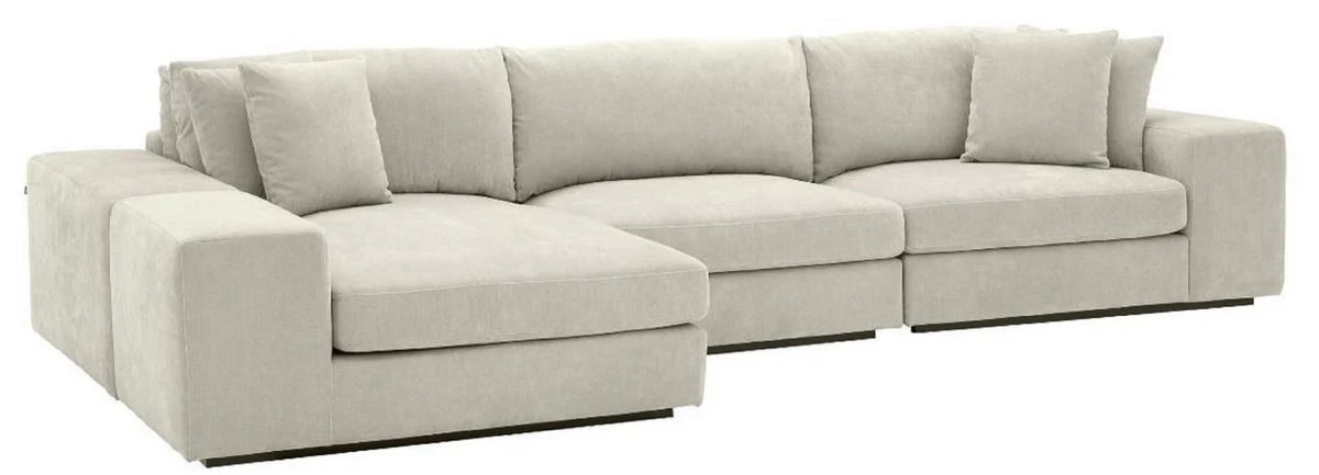 Luxus Ecksofa Sandfarben / Schwarz 380 x 200 x H. 90 cm - Wohnzimmer Sofa mit Kissen - Luxus Qualität