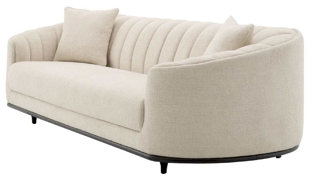 Luxus Sofa Beige / Schwarz 240 x 96 x H. 74,5 cm - Wohnzimmer Sofa mit 2 Kissen - Wohnzimmer Möbel - Luxus Möbel - Wohnzimmer Einrichtung - Luxus Einrichtung - Luxus Qualität