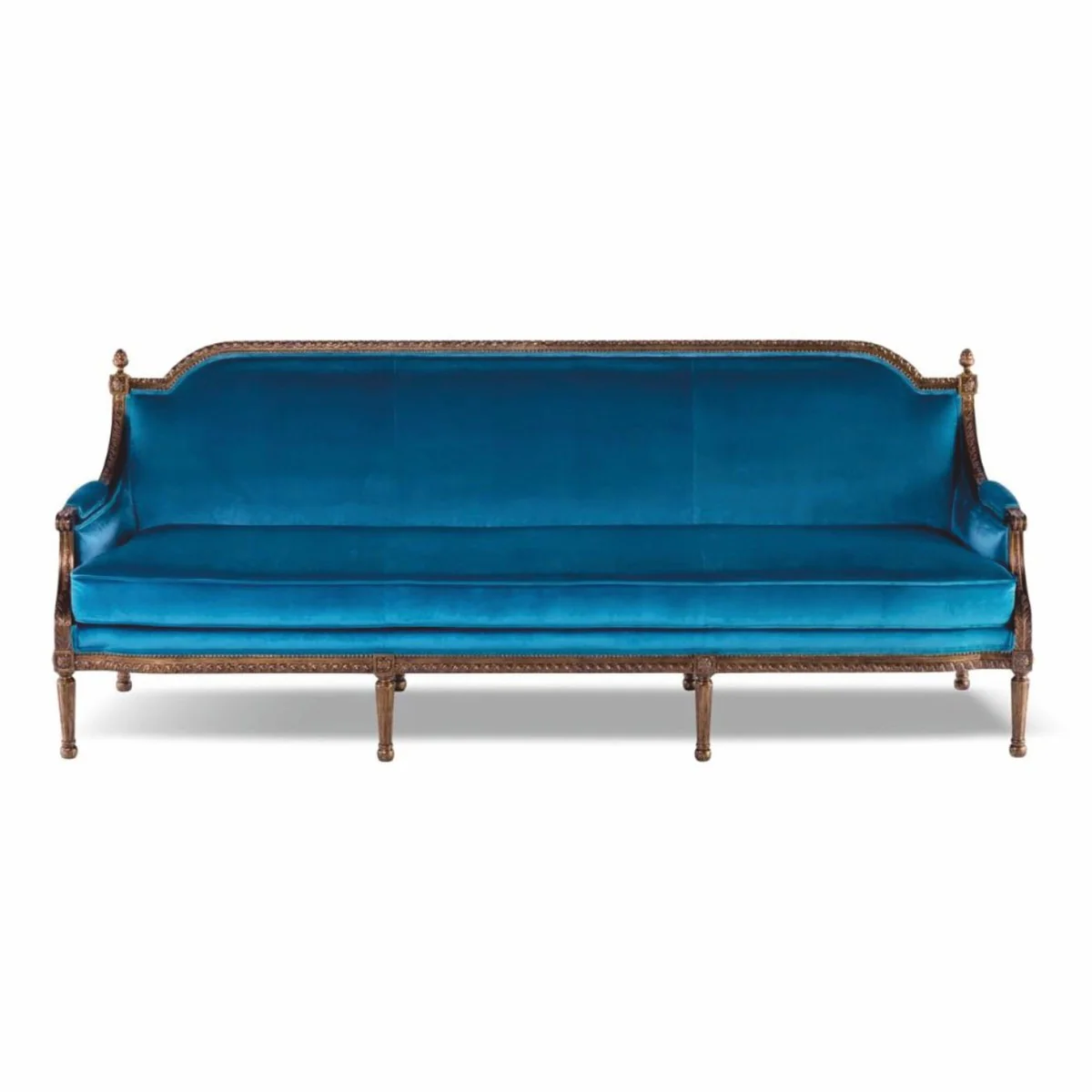 Luxus Barock Samt Sofa Blau / Braun 233 cm - Barockstil Wohnzimmer Möbel