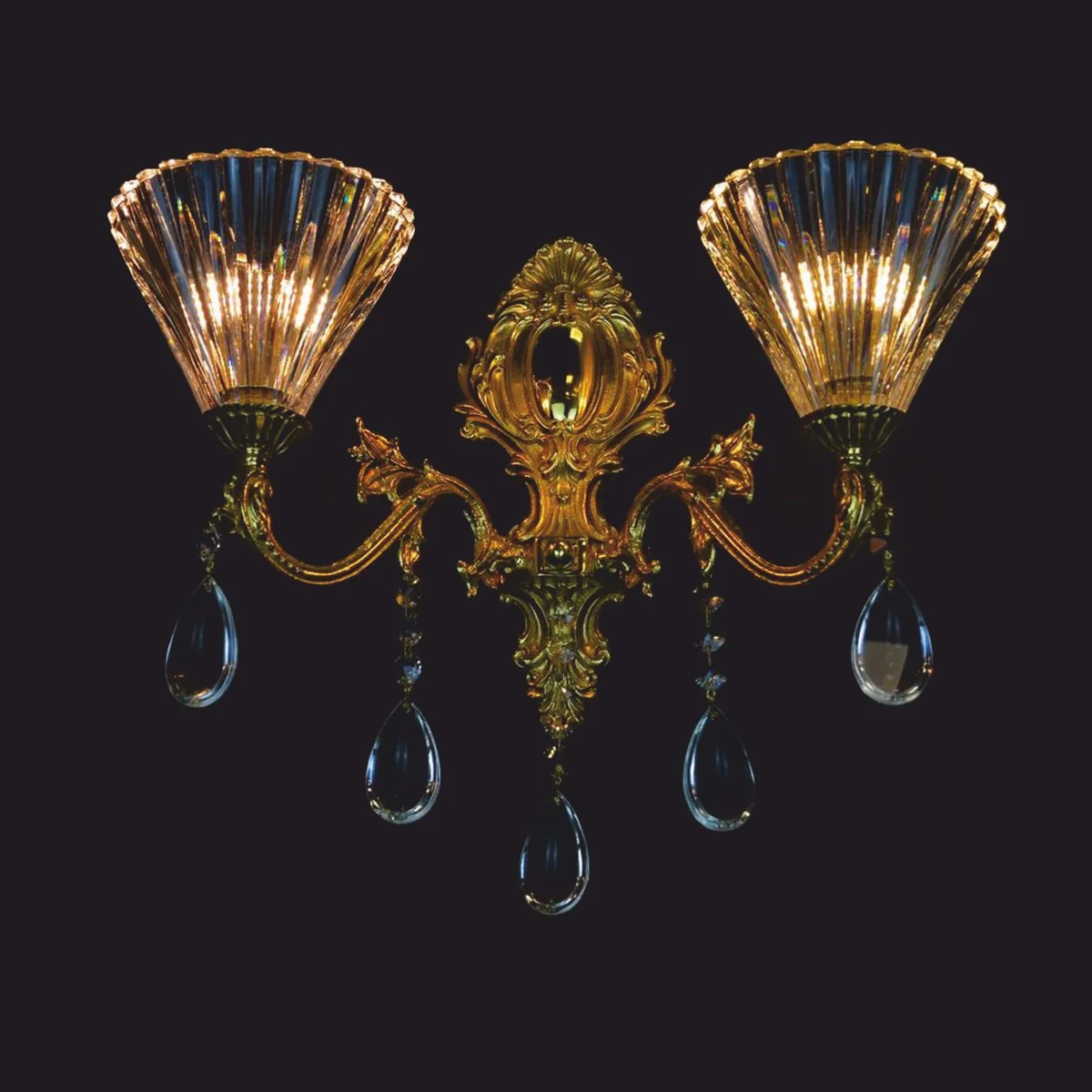 Luxus Barock LED Kristall Doppel Wandleuchte Gold 43 x 23 x H. 39 cm - Barock Leuchten