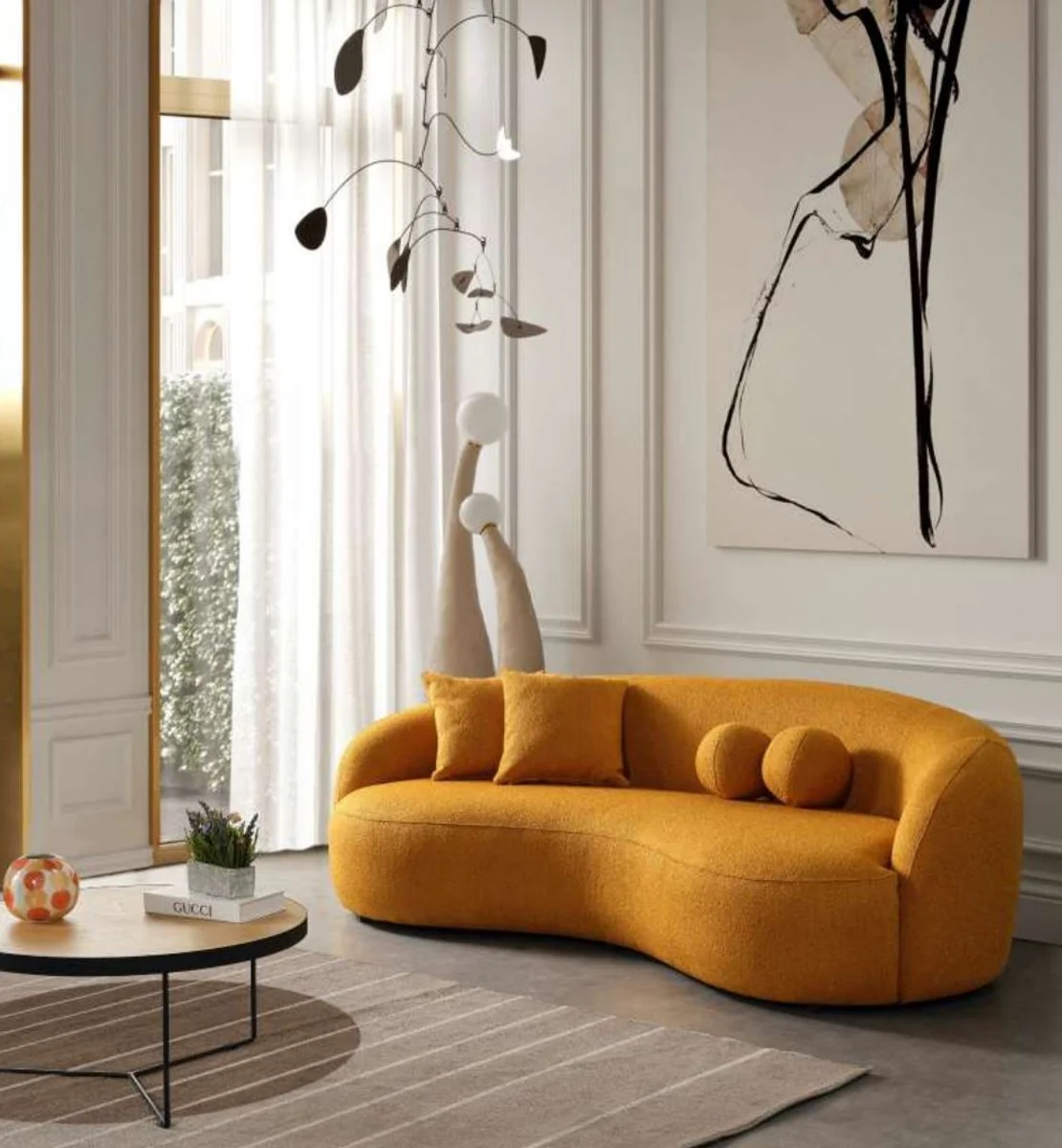 Luxus Sofa Orange 250 x 120 x H. 76 cm - Gebogenes Wohnzimmer Sofa - Hotel Sofa - Wohnzimmer Möbel - Hotel Möbel - Luxus Möbel - Luxus Einrichtung - Wohnzimmer Einrichtung