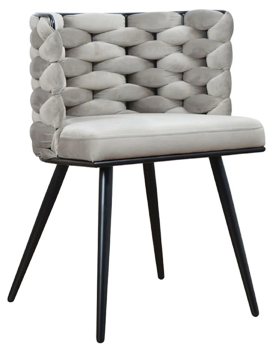 Luxus Esszimmerstuhl 6er Set Grau / Schwarz 53 x 46 x H. 75 cm - Luxus Küchen Stühle - Esszimmer Möbel - Küchen Möbel - Luxus Möbel - Luxus Einrichtung - Esszimmer Einrichtung