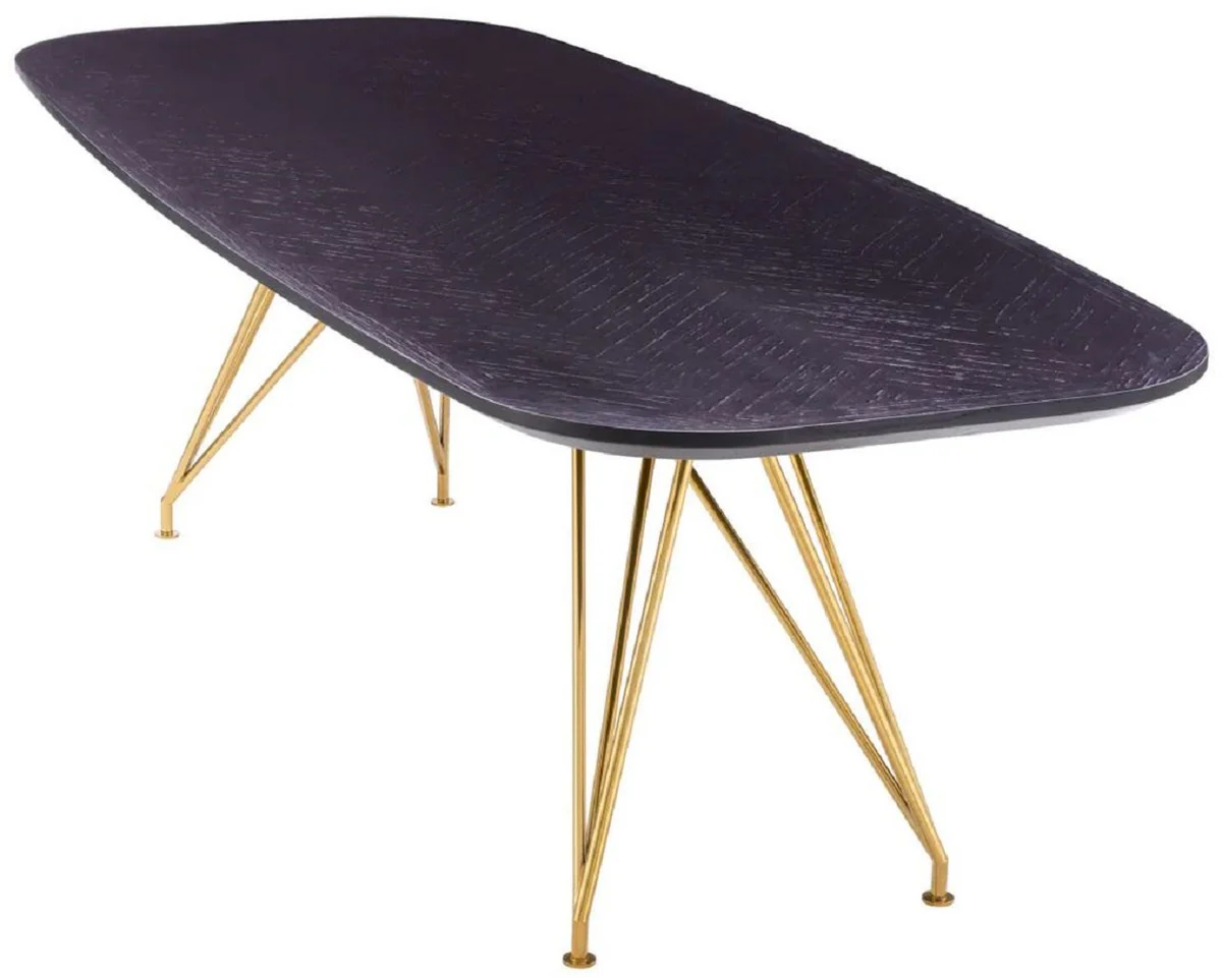 Luxus Esstisch Schwarzgrau / Messing 240 x 99,5 x H. 76,5 cm - Rechteckiger Küchentisch mit Massivholz Tischplatte - Esszimmer Möbel - Küchen Möbel - Luxus Möbel - Luxus Einrichtung