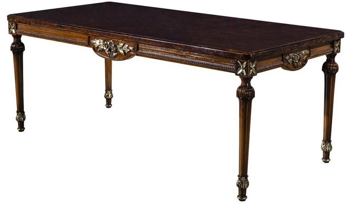 Luxus Barock Esszimmer Set Mintgrün / Braun - 1 Esstisch & 6 Esszimmerstühle - Edle Esszimmer Möbel im Barockstil