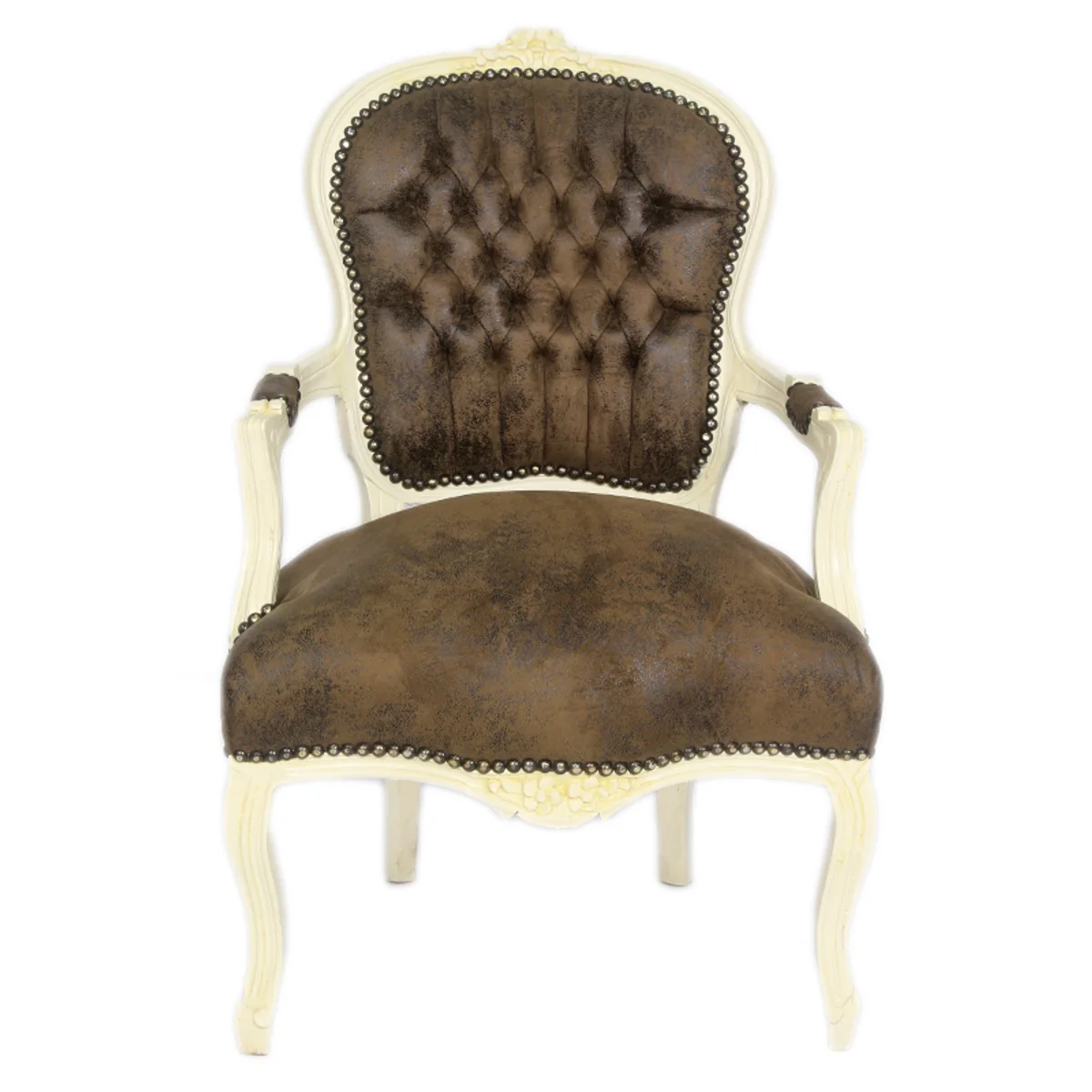 Barock Salon Stuhl Braun Lederoptik / Creme - Möbel Antik Stil