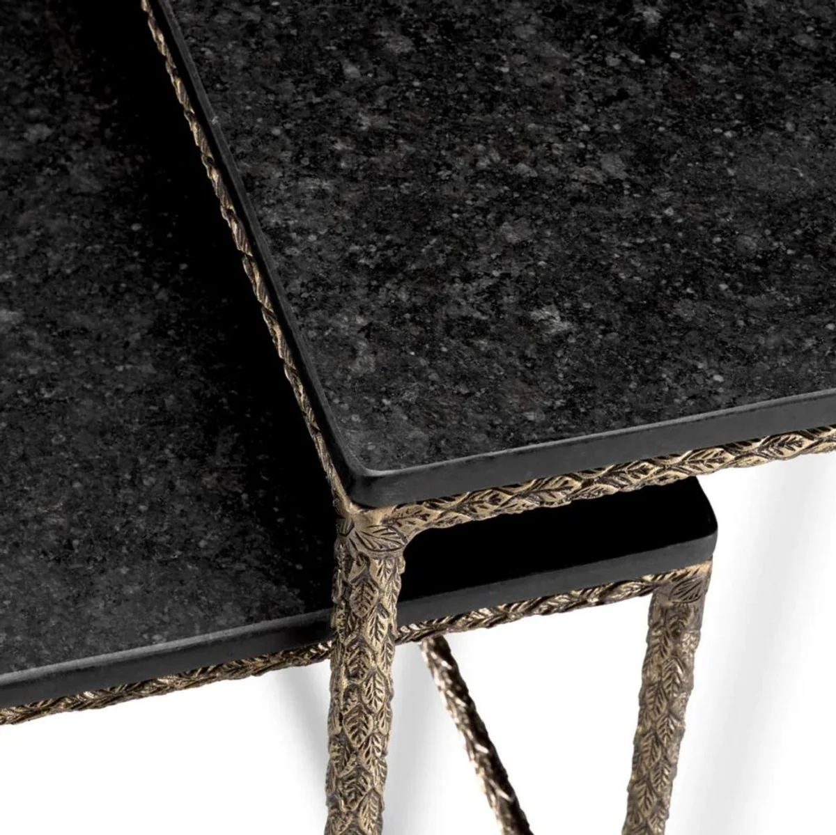 Luxus Beistelltisch Set Vintage Messing / Schwarz - Luxus Wohnzimmer & Hotel Möbel