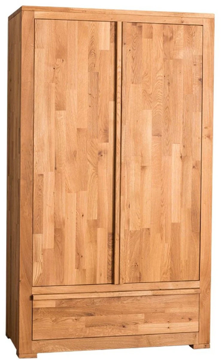 Landhausstil Kleiderschrank Naturfarben 110 x 55 x H. 190 cm - Eichenholz Schlafzimmerschrank mit 2 Türen und Schublade