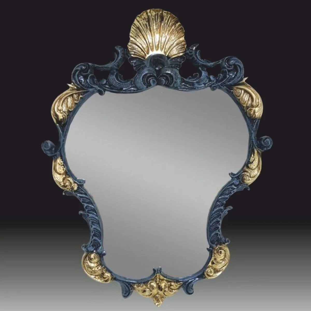 Luxus Barock Bronze Spiegel Blau / Gold H. 82 cm - Barock Möbel