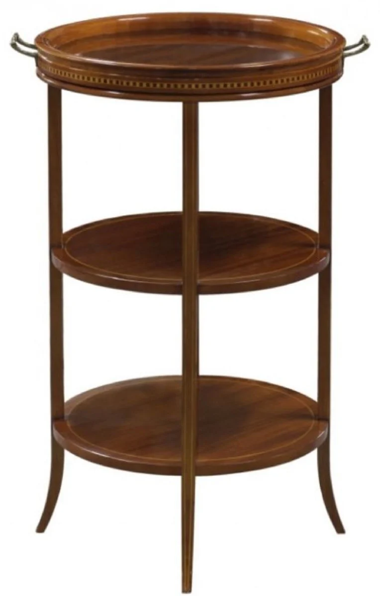 Luxus Beistelltisch Braun 54 x 47 x H. 80 cm - Runder Tisch mit Glasplatte und abnehmbarem Tablett