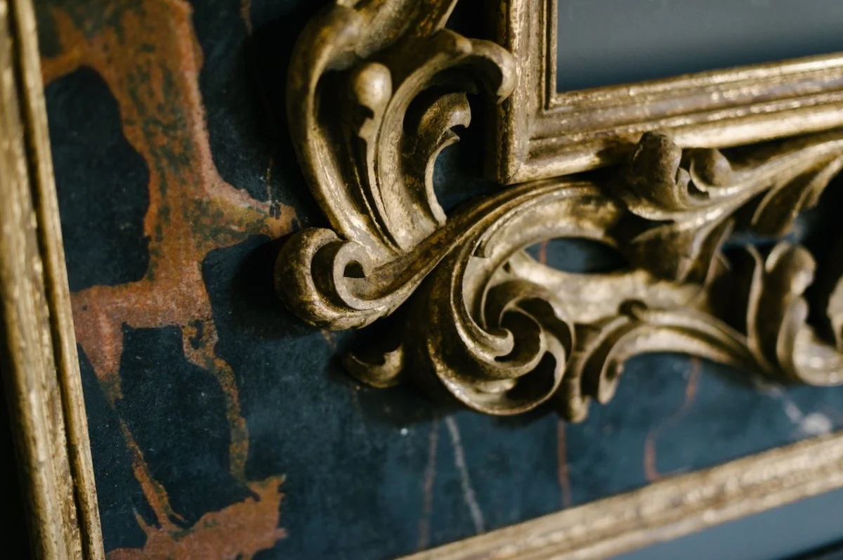 Luxus Barock Spiegel Antik Gold / Schwarz - Rechteckiger italienischer Barockstil Wandspiegel - Barock Möbel - Luxus Möbel im Barockstil - Luxus Qualität - Made in Italy