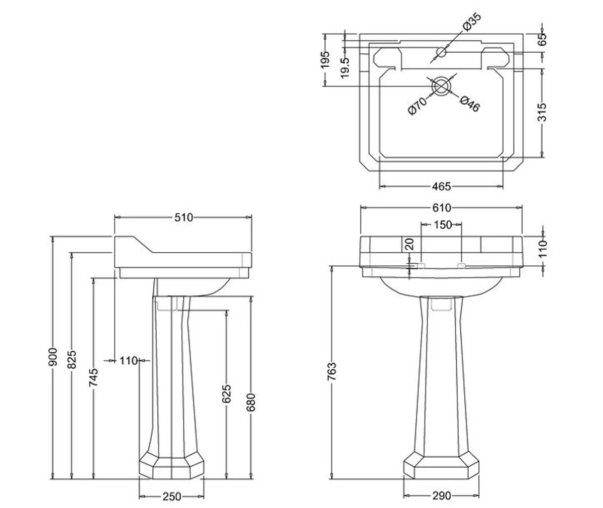 Luxus Porzellan Waschbecken mit Sockel 61 x 51 x H. 90 cm - Antik Stil Waschbecken