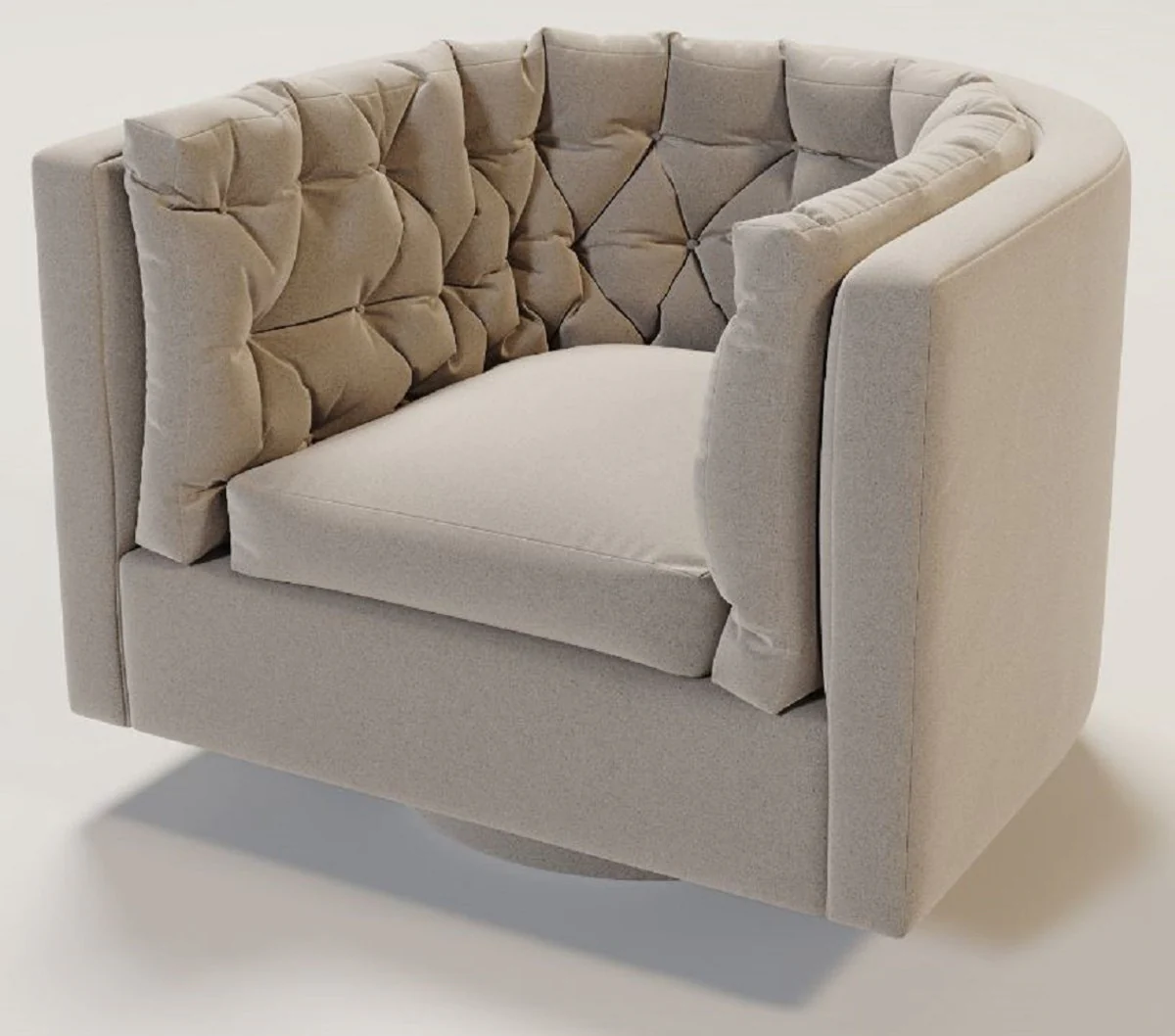 Luxus Samt Drehsessel Beige 73 x 66 x H. 74 cm - Wohnzimmer Sessel - Hotel Sessel - Wohnzimmer Möbel - Hotel Möbel - Luxus Möbel - Luxus Wohnzimmer Einrichtung