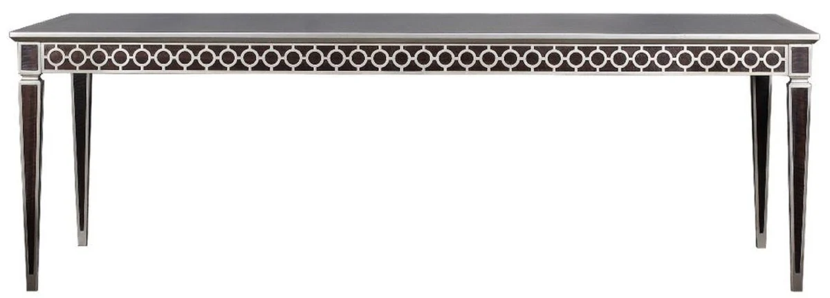 Luxus Art Deco Esstisch Schwarz / Silber 240 x 110 x H. 78 cm - Edler Esszimmertisch - Art Deco Esszimmer Möbel