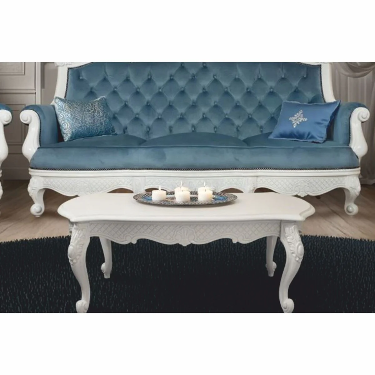 Luxus Barock Couchtisch Weiß 120 cm - Prunkvolle Barock Möbel