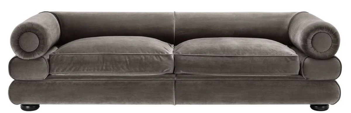 Luxus Samt Sofa Grau / Schwarz 233 x 96 x H. 65 cm - Wohnzimmer Sofa - Luxus Qualität