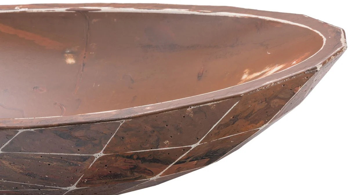 Luxus Waschbecken Schale Braun / Weiß 60,9 x 29,7 x H. 11,9 cm - Handgefertigtes Beton Waschbecken - Badezimmer Accessoires - Luxus Badezimmer Zubehör