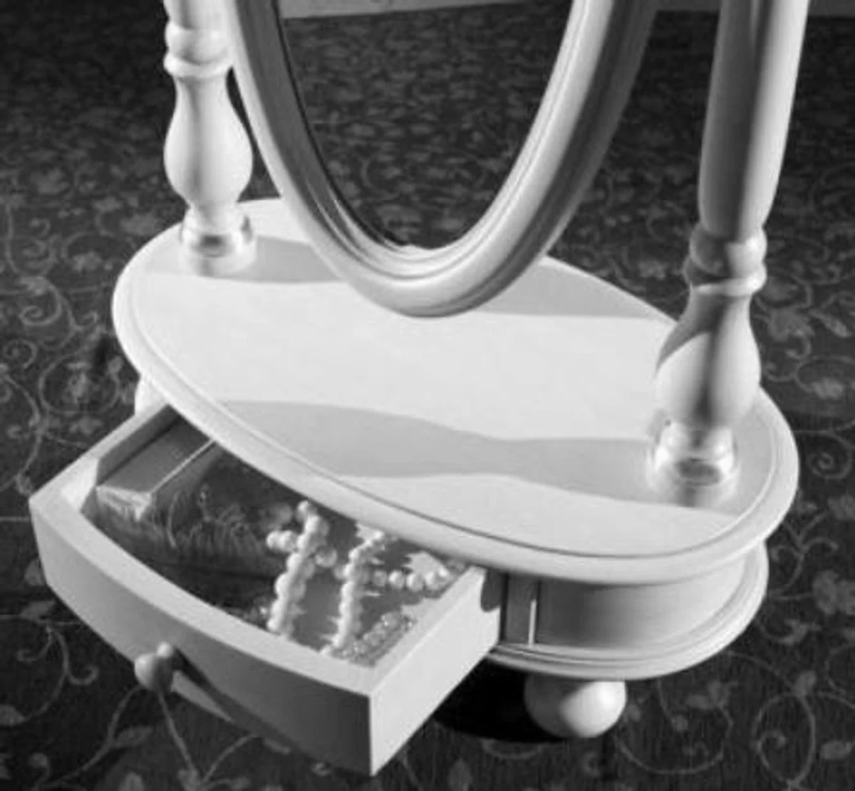 Luxus Barock Standspiegel Hellgrau / Silber 62 x 37 x H. 169 cm - Ovaler Schlafzimmer Spiegel mit Schublade - Luxus Qualität - Made in Italy