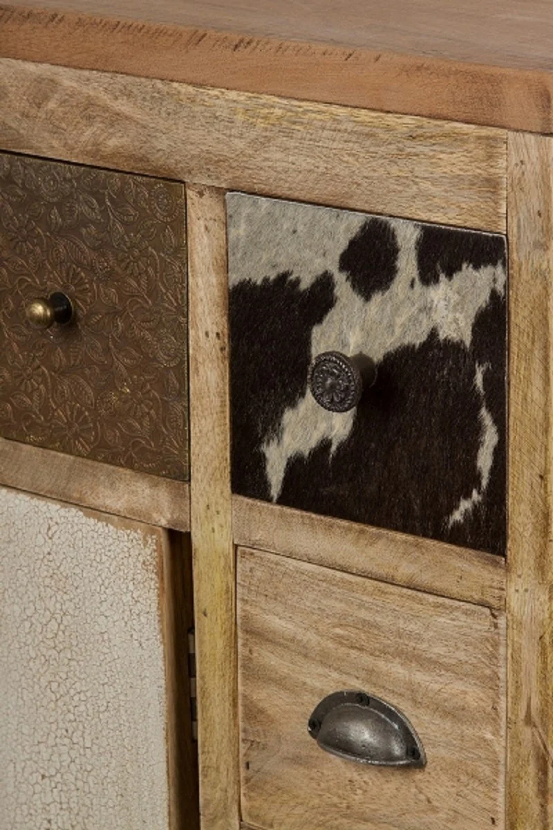 Landhausstil Sideboard mit Tür und 10 Schubladen Naturfarben / Mehrfarbig 85 x 32 x H. 103 cm - Landhausstil Wohnzimmermöbel