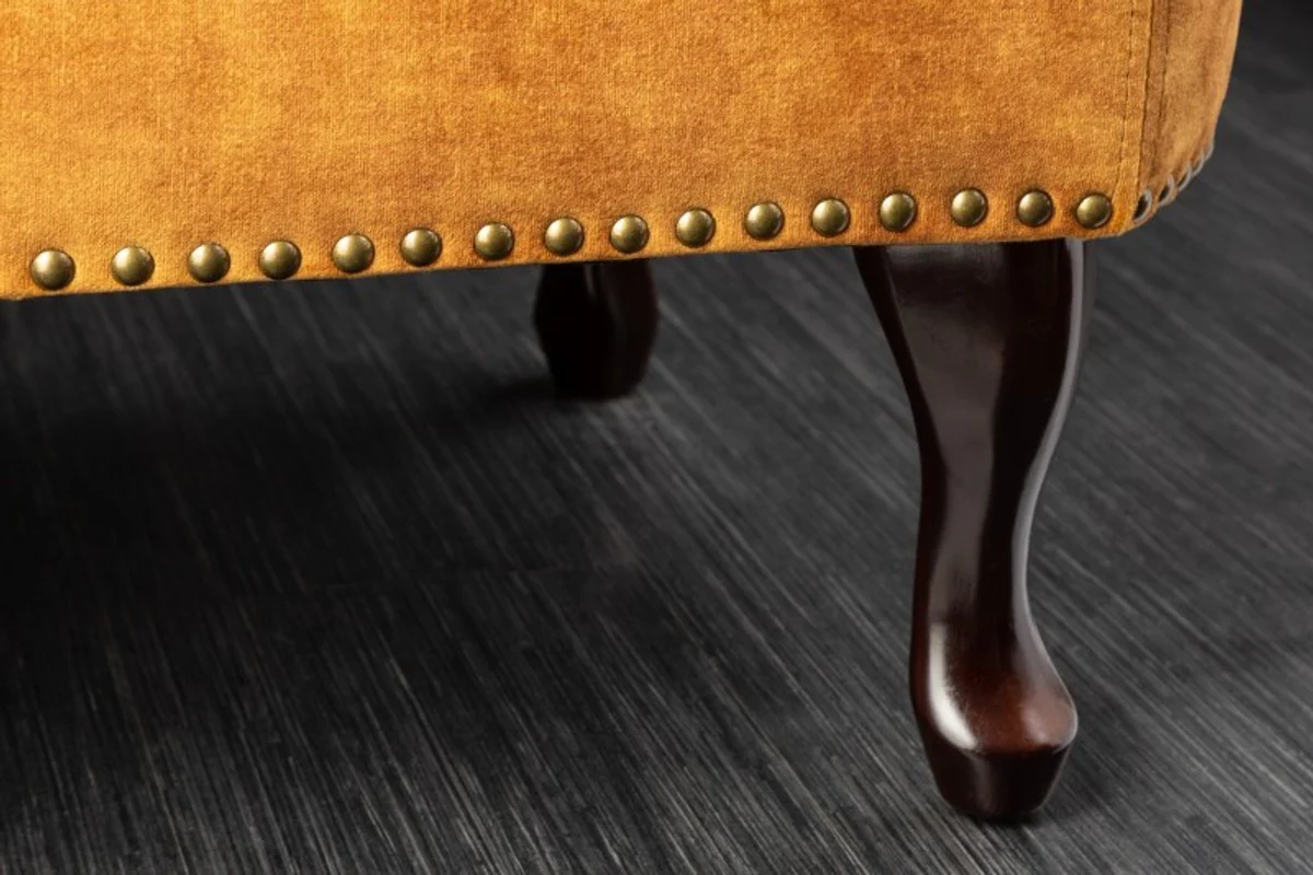 Chesterfield Chaiselongue Samt senfgelb / Dunkelbraun aus dem Hause Casa Padrino