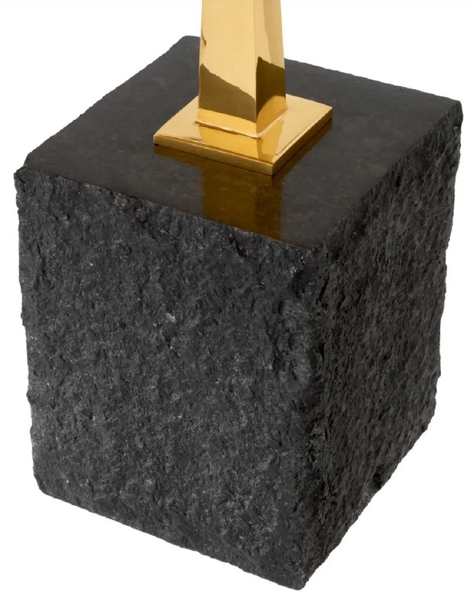 Luxus Beistelltisch Messing / Schwarz 56 x 36 x H. 50 cm - Ovaler Messing Tisch mit Granitsockel - Luxus Möbel - Wohnzimmer Möbel - Luxus Einrichtung - Wohnzimmer Einrichtung