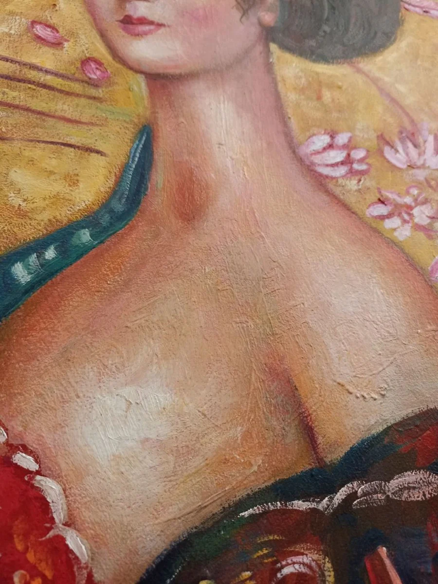 Vintage Öl Gemälde nach Gustav Klimt Lady 60,96 x H. 101,60 cm - Authentisches Antik Gemälde nach Original - Handgemalt