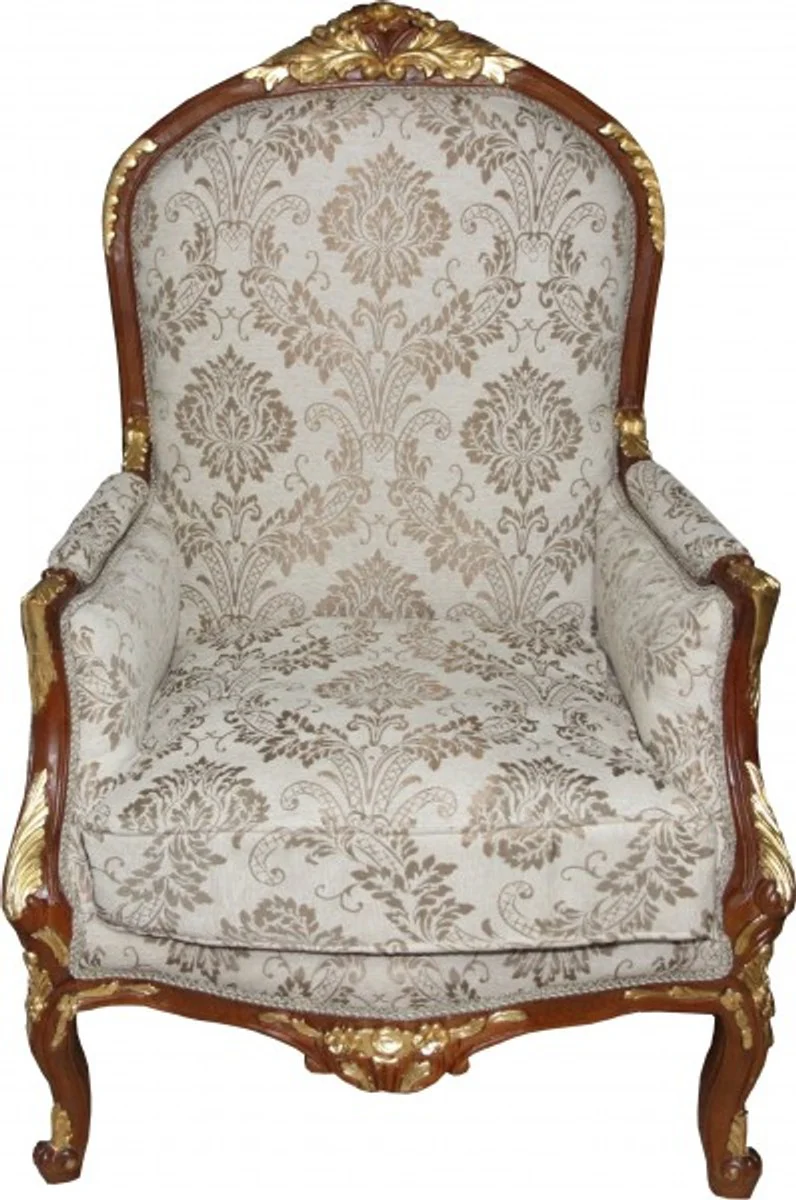 Barock Salon Sessel Creme / Braun / Gold Mod1 - Möbel Antik Stil - Limited Edition