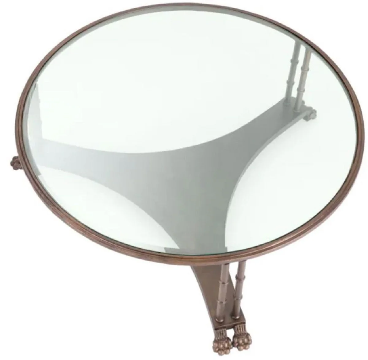 Luxus Barock Couchtisch mit Glasplatte Bronze Ø 96 x H. 36,5 cm