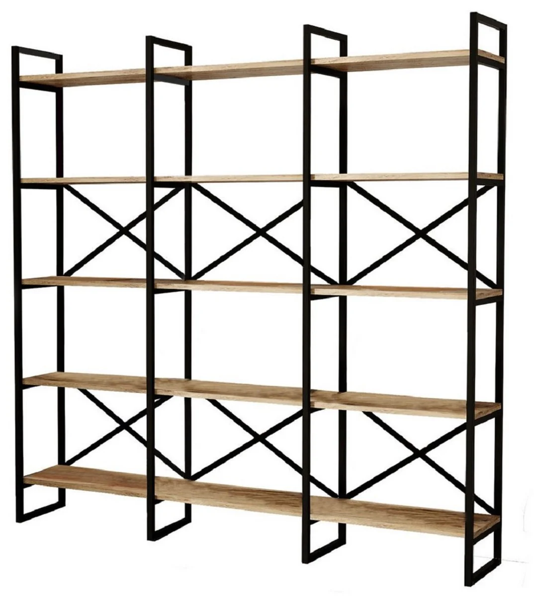 Luxus Regalschrank mit Massivholz Regalen Schwarz / Naturfarben 170 x 30 x H. 175 cm - Bücherschrank - Wohnzimmer Schrank - Büro Schrank - Wohnzimmer Möbel - Büro Möbel - Luxus Möbel