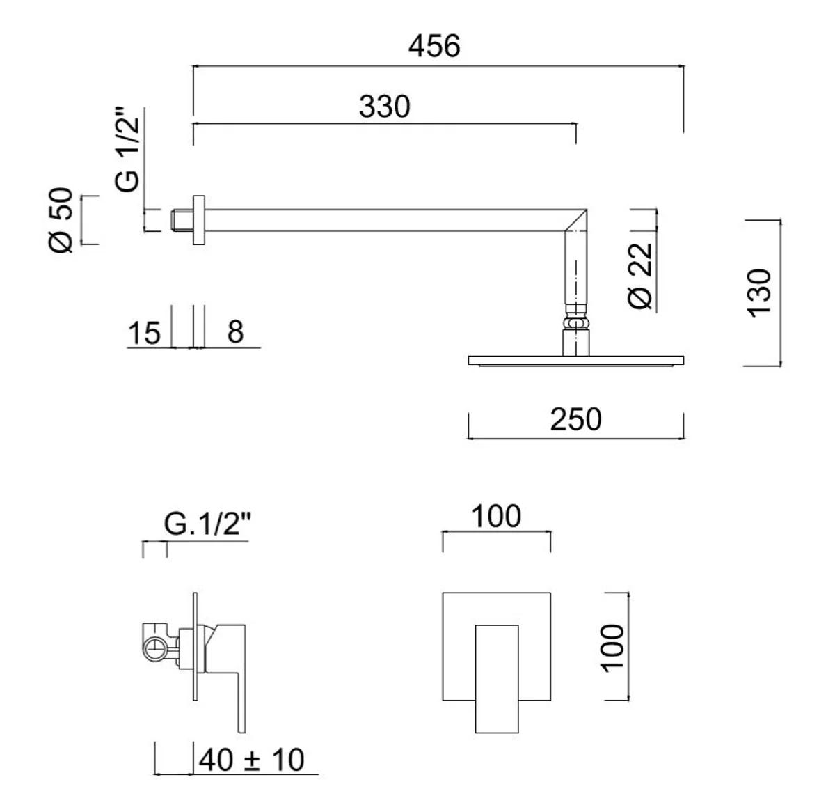 Luxus Duschgarnitur Unterputz-Duscheneinhebelmischer mit Kopfbrause Silber - Luxus Badezimmer Duschset