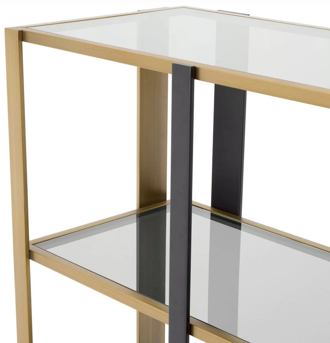Luxus Regalschrank Messing / Schwarz / Grau 178 x 44 x H. 89,5 cm - Rechteckiger Wohnzimmer Schrank - Büro Schrank - Wohnzimmer Möbel - Büro Möbel - Luxus Möbel