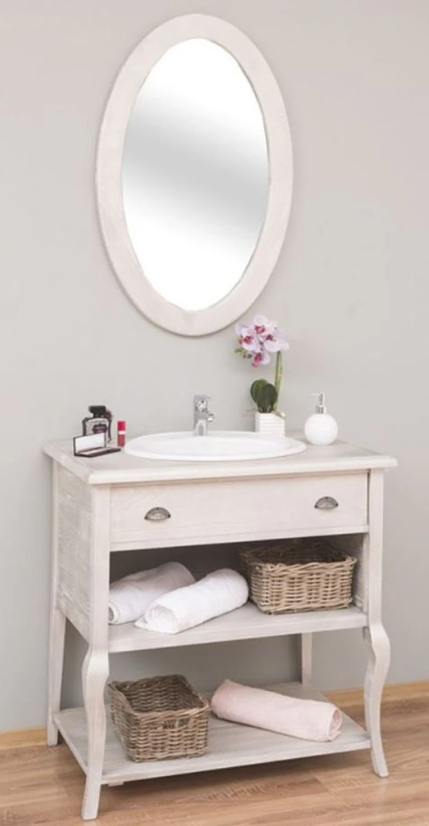 Landhausstil Badezimmer Set Hellgrau - 1 Waschtisch mit Schublade & 1 Wandspiegel - Landhausstil Badezimmer Möbel