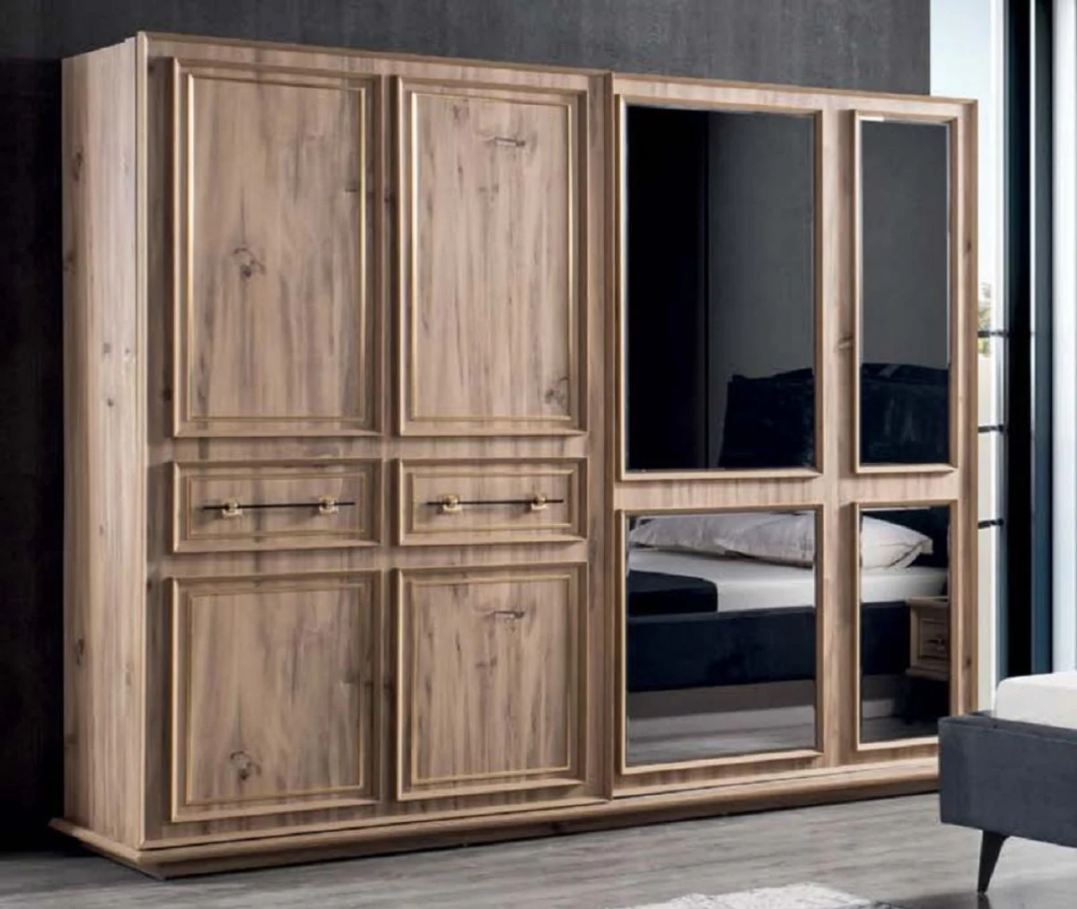 Luxus Schlafzimmerschrank Braun 262 x 72 x H. 216 cm - Moderner Massivholz Kleiderschrank mit 2 Schiebetüren - Luxus Schlafzimmer Möbel
