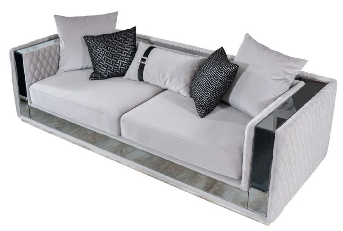 Luxus 3er Sofa Hellgrau / Siber 220 x 90 x H. 70 cm - Verspiegeltes Wohnzimmer Sofa - Hotel Sofa - Wohnzimmer Möbel - Hotel Möbel - Luxus Möbel