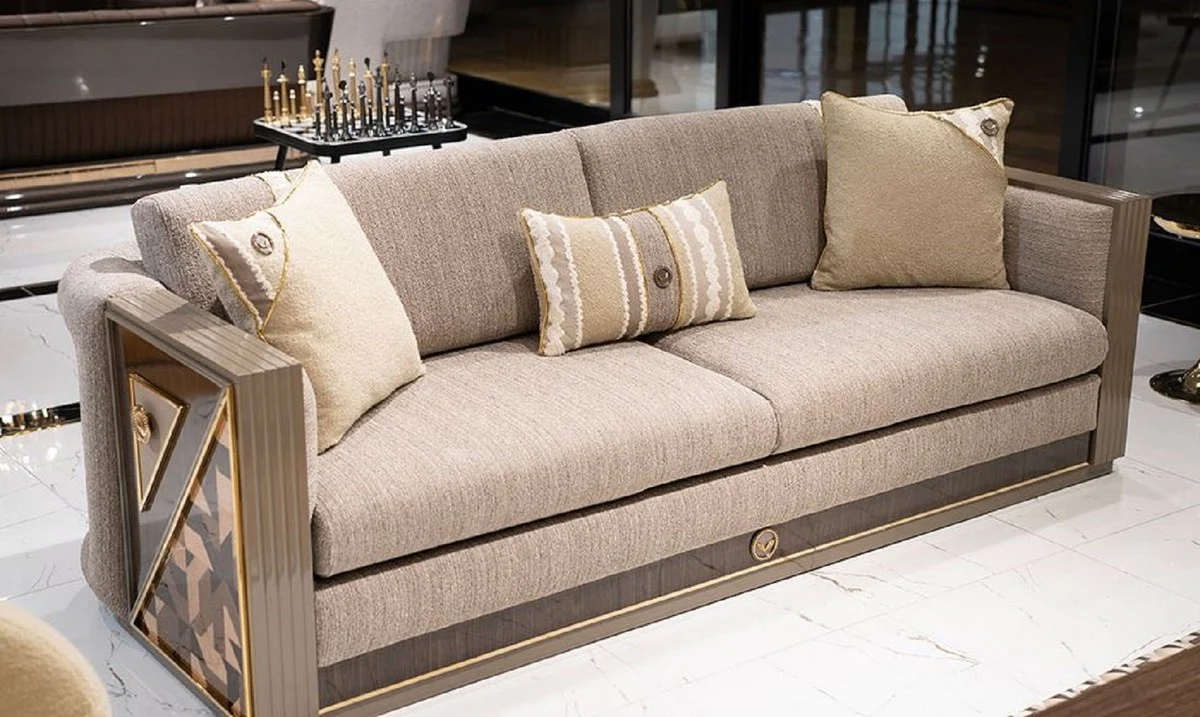Luxus Sofa Grau / Braun / Gold - Wohnzimmer Sofa - Hotel Sofa - Wohnzimmer Möbel - Hotel Möbel - Luxus Möbel