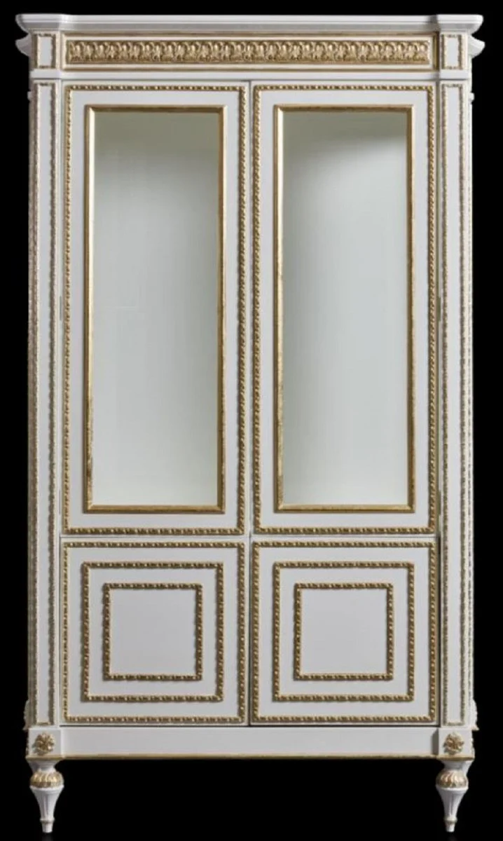 Luxus Barock Vitrine Weiß / Gold - Prunkvoller Massivholz Vitrinenschrank mit 4 Türen - Luxus Möbel im Barockstil - Barock Möbel - Edel & Prunkvoll