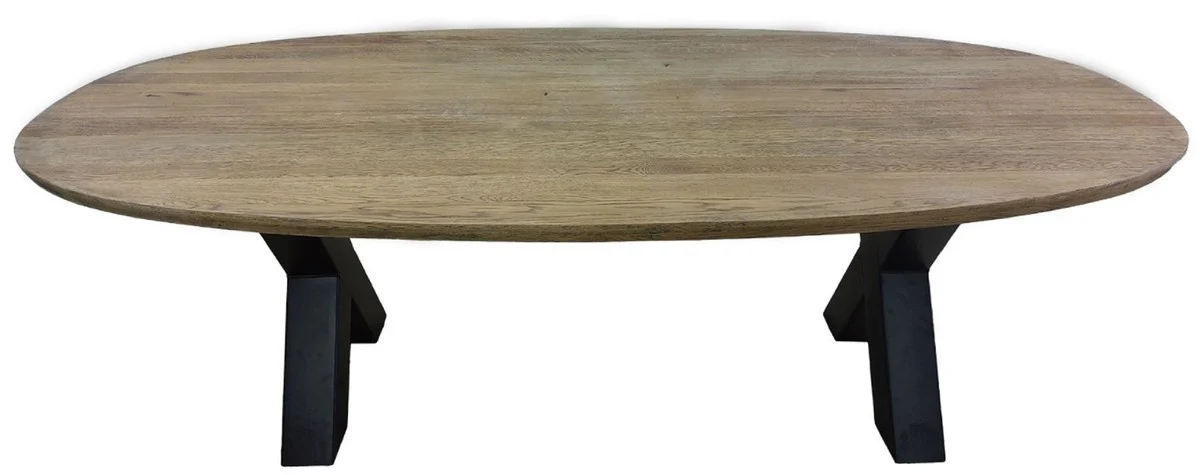 Luxus Massivholz Esstisch Braun / Schwarz 240 x 100 x H. 78 cm - Ovaler Küchentisch - Esszimmer Möbel - Massivholz Möbel - Luxus Möbel