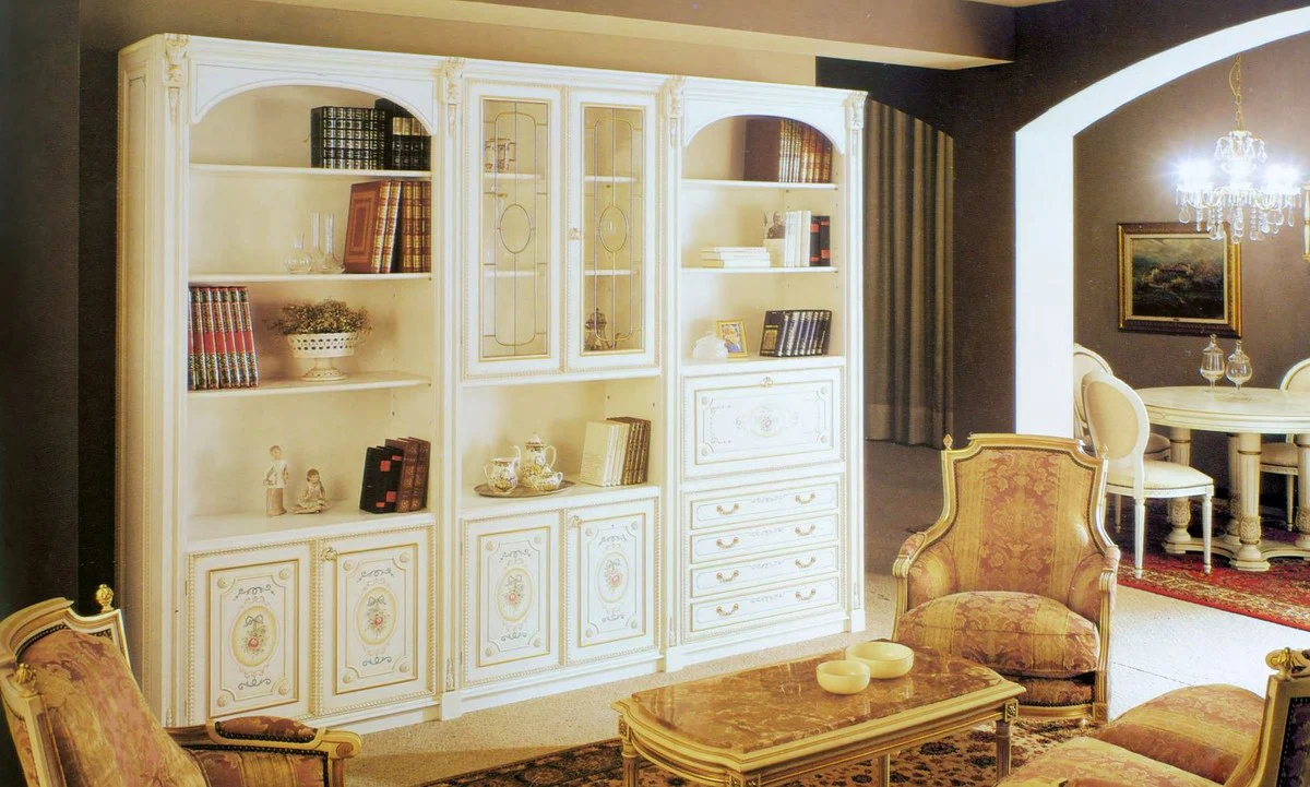 Luxus Barock Schrank Weiß / Mehrfarbig / Gold - Handgefertigter Barock Wohnzimmerschrank - Barock Wohnzimmer Möbel - Luxus Qualität - Made in Italy