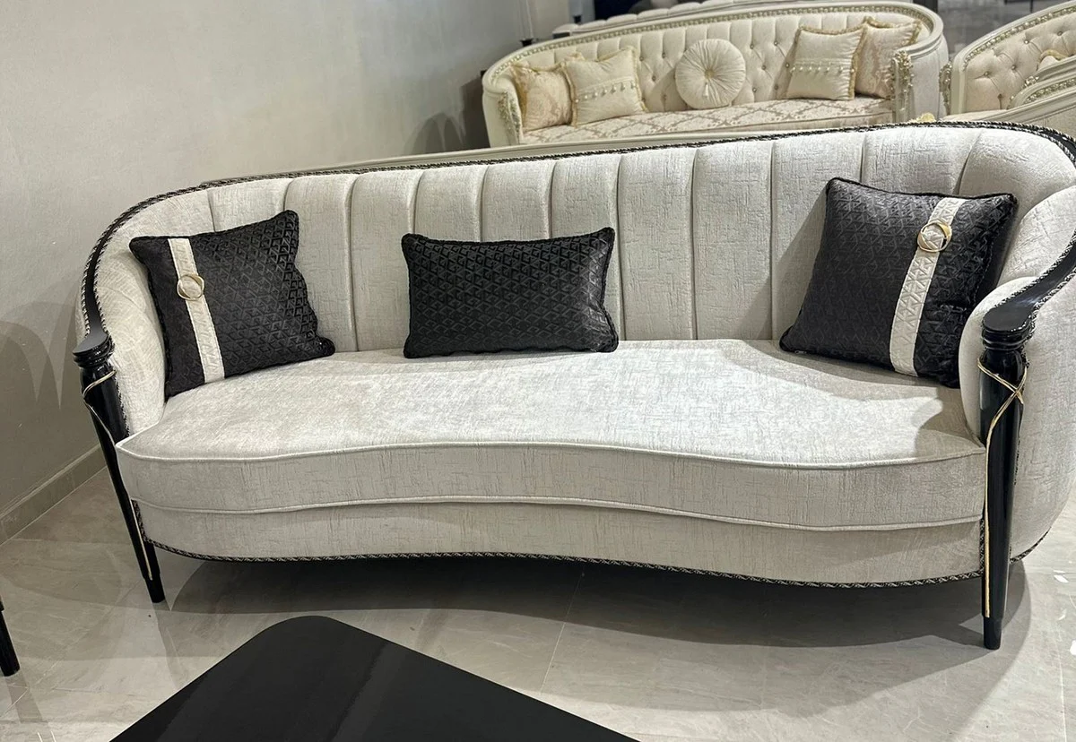 Luxus Barock Sofa Creme / Schwarz / Gold 245 cm - Barockstil Wohnzimmer Möbel