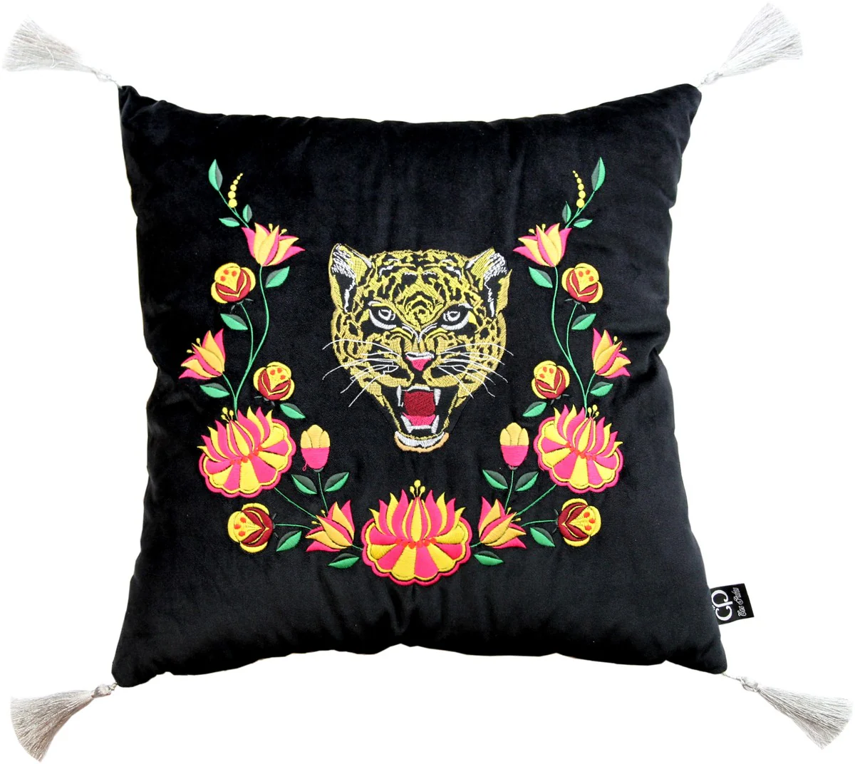 Luxus Deko Kissen mit Troddeln Tiger Schwarz / Weiß 45 x 45 cm - Feinster Samtstoff - Luxus Qualität